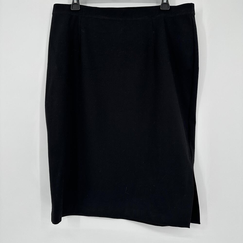 Eileen Fisher Skirt Womens Large Black Tencel Blend Knit Midi Pencil Side Slit